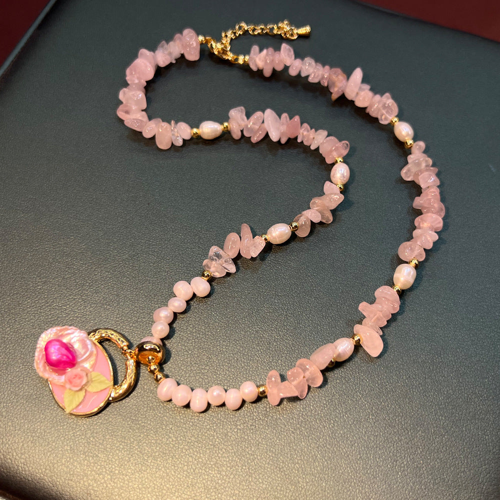 Monet Garden Oil Painting Natural Pearl Mixed Color Natural Stone Crystal Amazonite Handmade Beaded Old Money Style Necklace