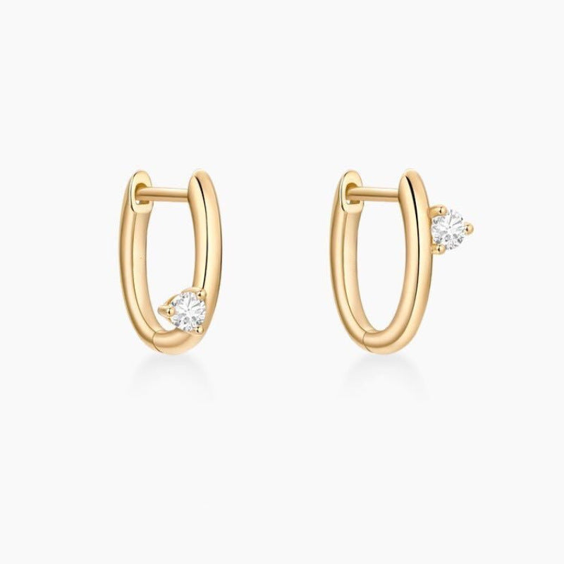 Simple Love Full S925 Silver Plated 18K Gold Earrings Minimalist High-end Asymmetric Zircon Ear Clips Ear Jewelry