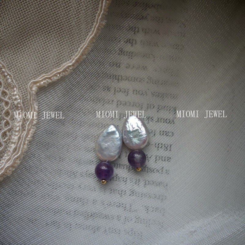 Natural Pearl Turquoise Pink Crystal Amethyst Irregular 925 Silver Needle Irregular Earrings Ear Jewelry