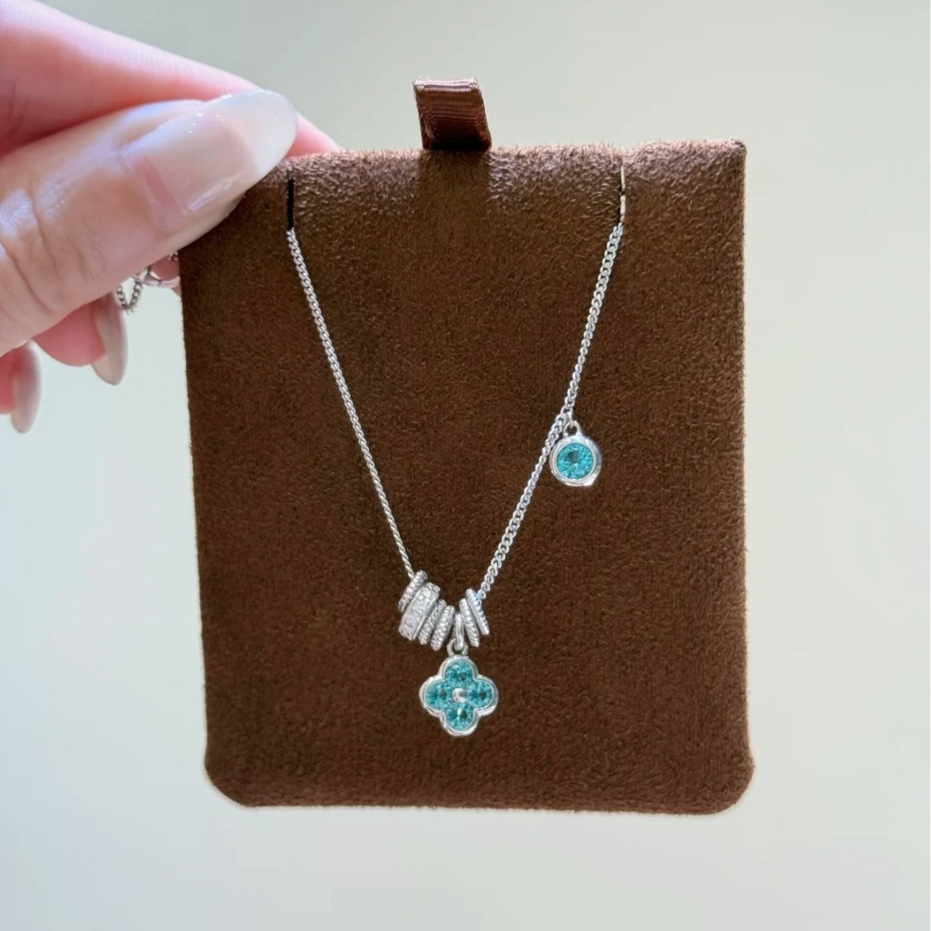 Pure Silver S925 High Carbon Diamond Paraiba Running Ring Four-Leaf Clover Necklace New Hot-Selling Niche Light Luxury High-End