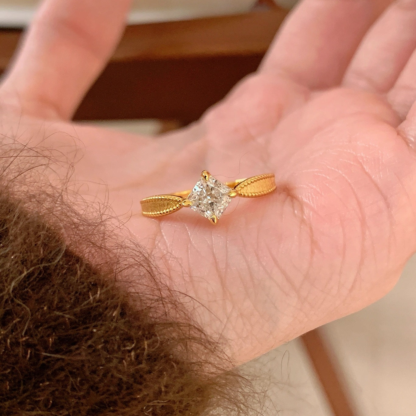 S925 Sterling Silver Sweet Princess Sugar Cube Square Diamond Brushed Diamond Ring Exquisite Niche Light Luxury High-end Small Square Diamond Ring