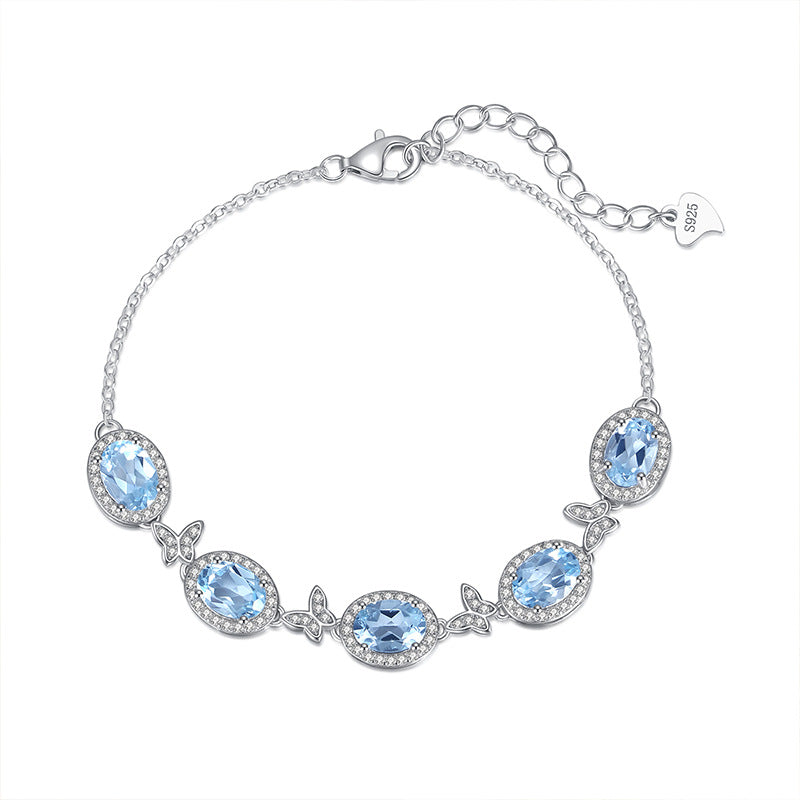 S925 Sterling Silver Inlaid Natural Crystal Stone Butterfly Bracelet Multi-color Crystal Clear Healing Fashion Design Women's Style