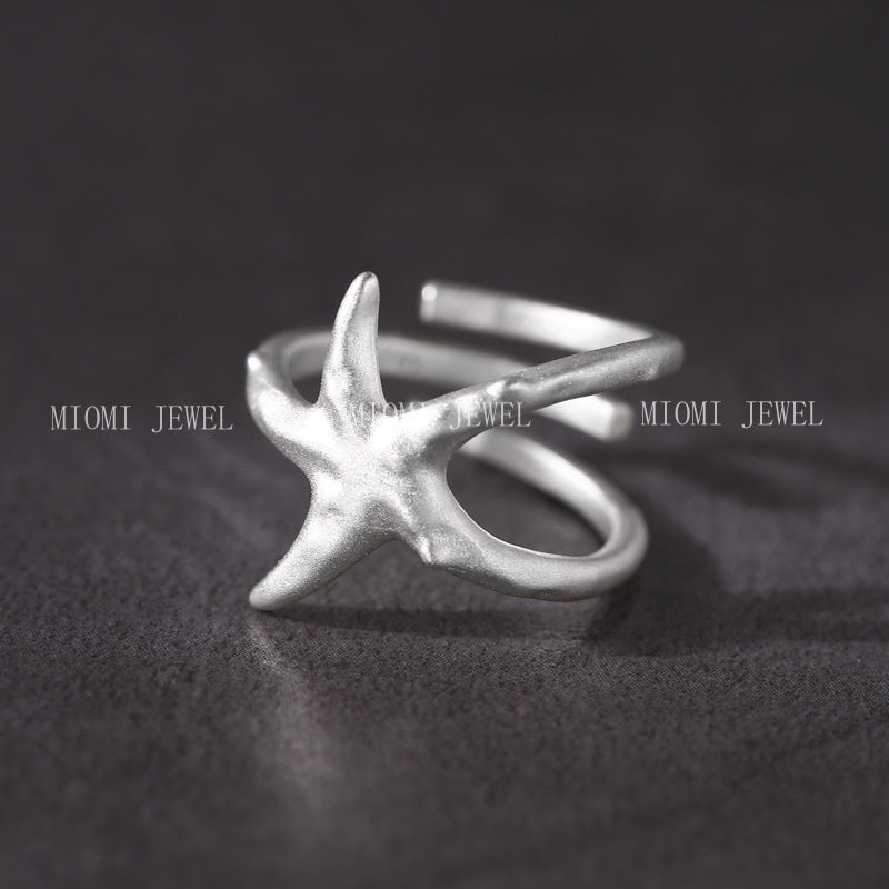 925 Sterling Silver Irregular Matte Starfish Ring for Women Simple Niche Design Light Luxury Multi-layer Open Ring 5856B