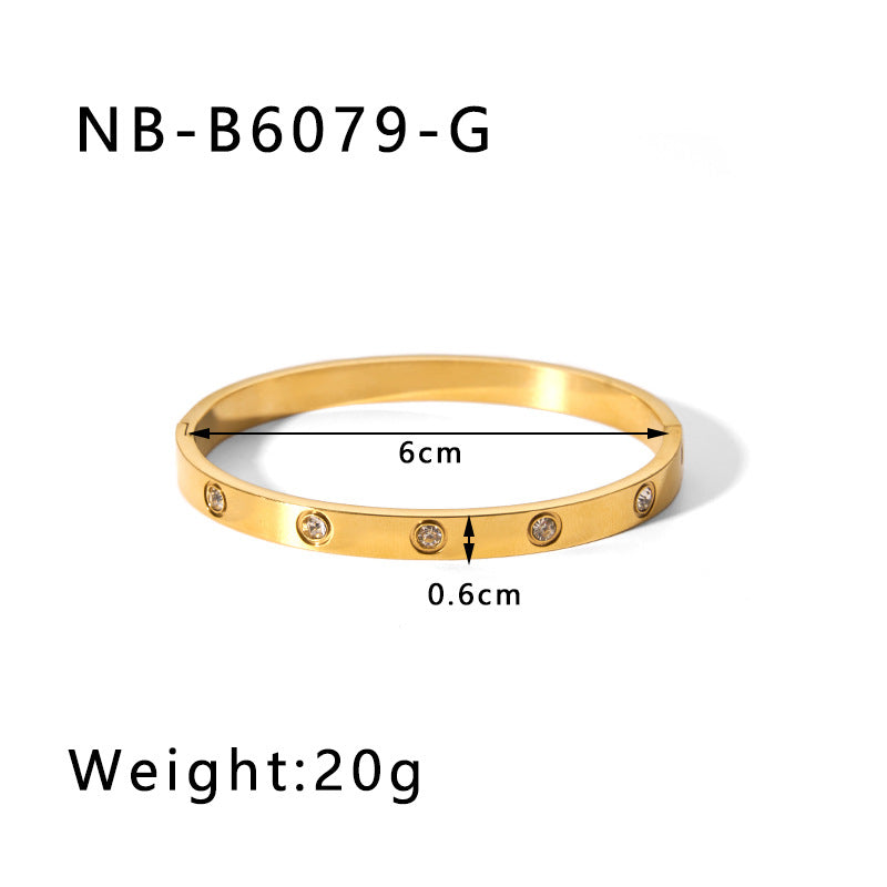 Hot-Selling Zircon Heart-Shaped Quadrilateral Geometric White Zircon Green Zircon Titanium Steel Real Gold Plated Color-Retaining Jewelry Bracelet