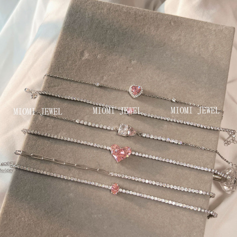 S925 Sterling Silver Bracelet for Women with Heart Zircon Inlay, Exquisite Tennis Bracelet for Women, Business Jewelry