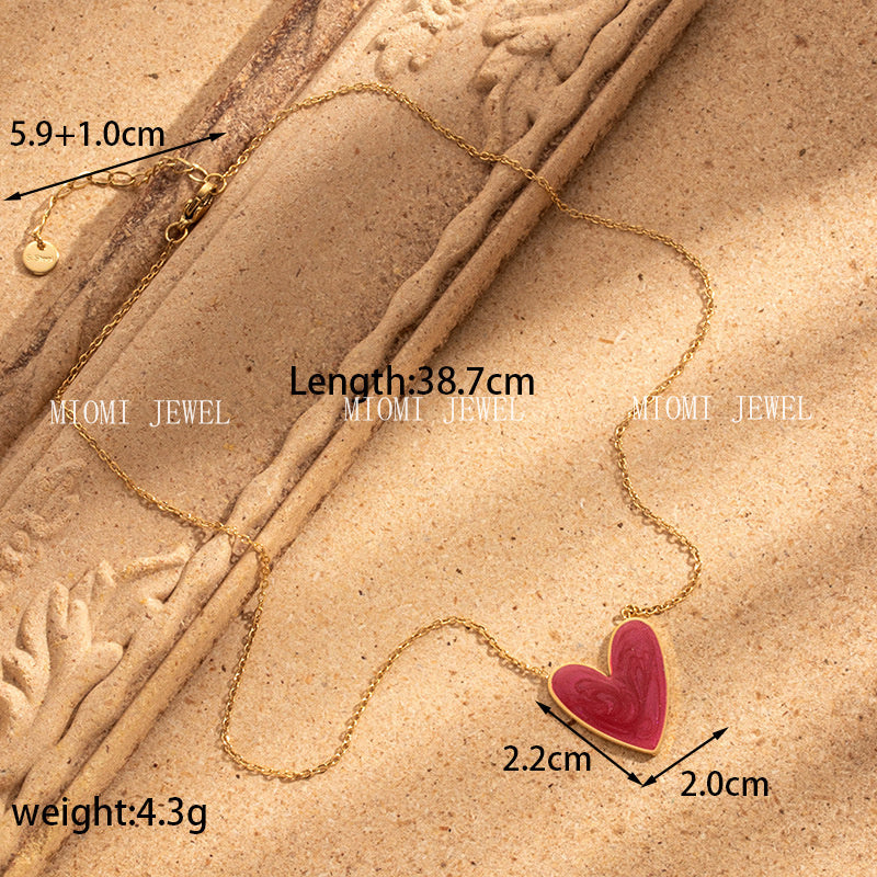 gold plated Titanium Steel Simple Versatile Stainless Steel Oil Painting Heart necklace