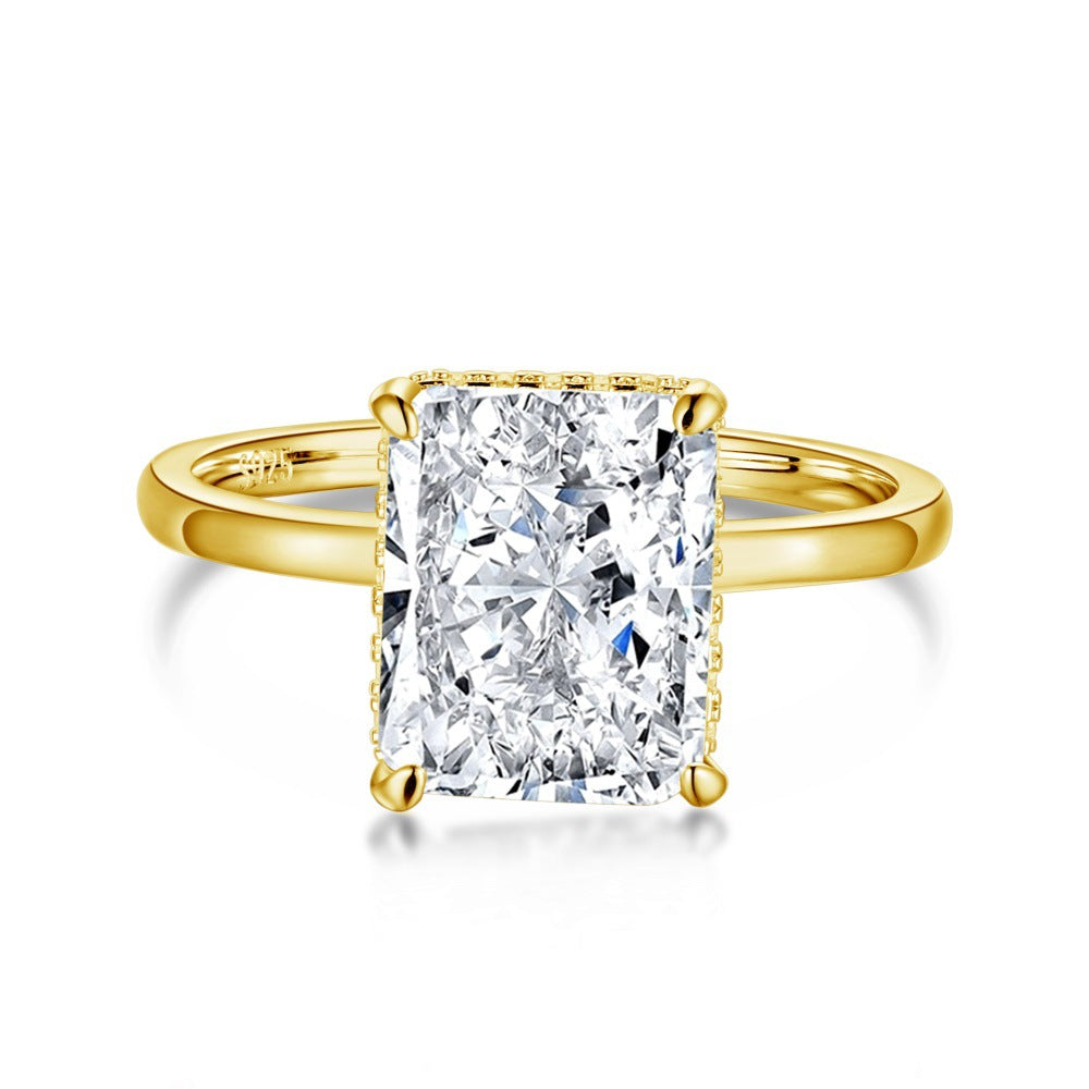 S925 Sterling Silver Ring for Women 8A Ice Flower Cut Zircon Inlaid Geometric Heart High-end Feel Women's Jewelry