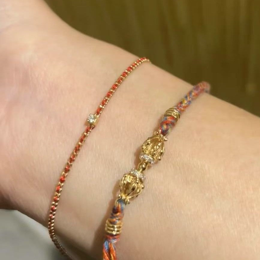 S925 Sterling Silver Braided Red Rope Diamond Bracelet Niche Light Luxury Simple Chinese Style Layered Blessing