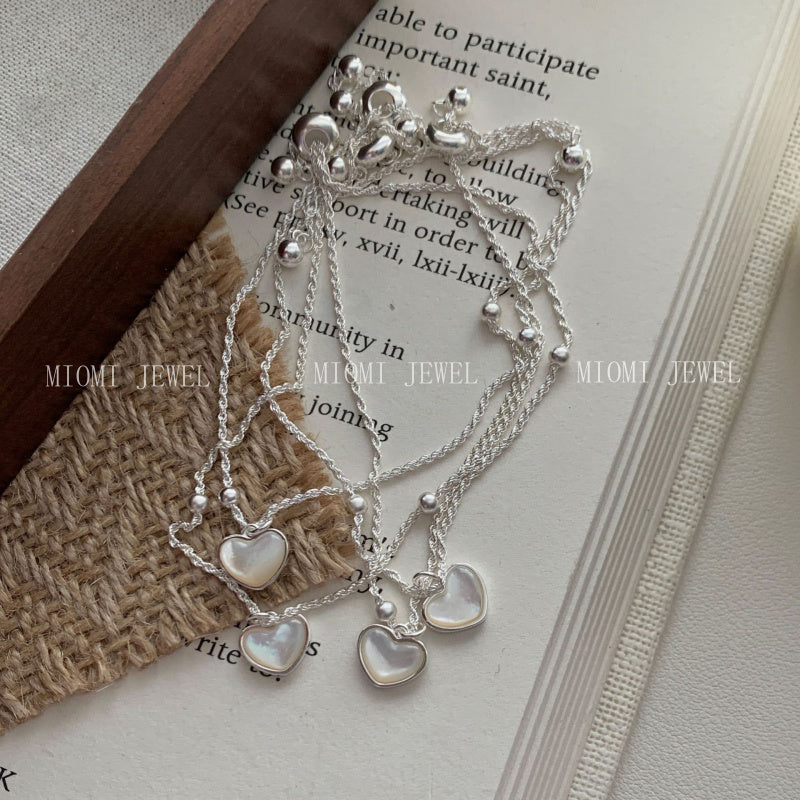 S925 Sterling Silver Heart Mother-of-Pearl Twist Pull Bracelet for Women Korean Niche Design High-End Popular Jewelry