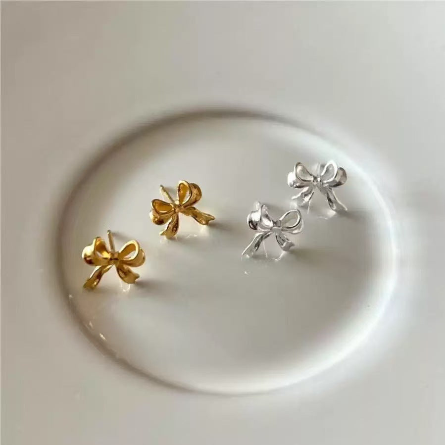 S925 Sterling Silver Exquisite Bowknot Earrings for Women Simple Ins Style Petite Elegant Ear Jewelry