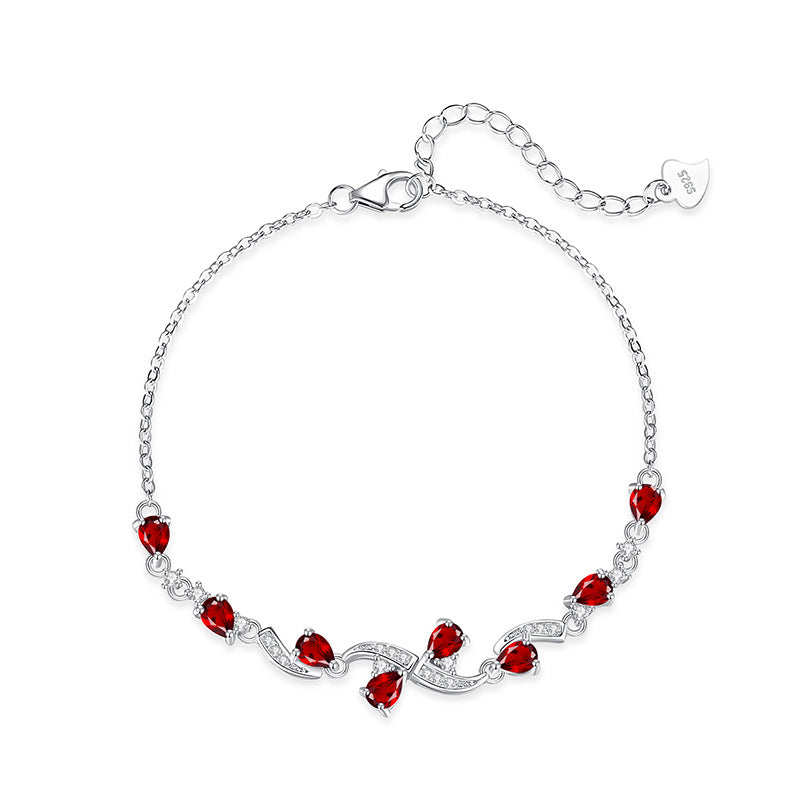 S925 Sterling Silver Bracelet for Women, High-End Pear-Shaped Natural Peridot Topaz Light Luxury Crystal