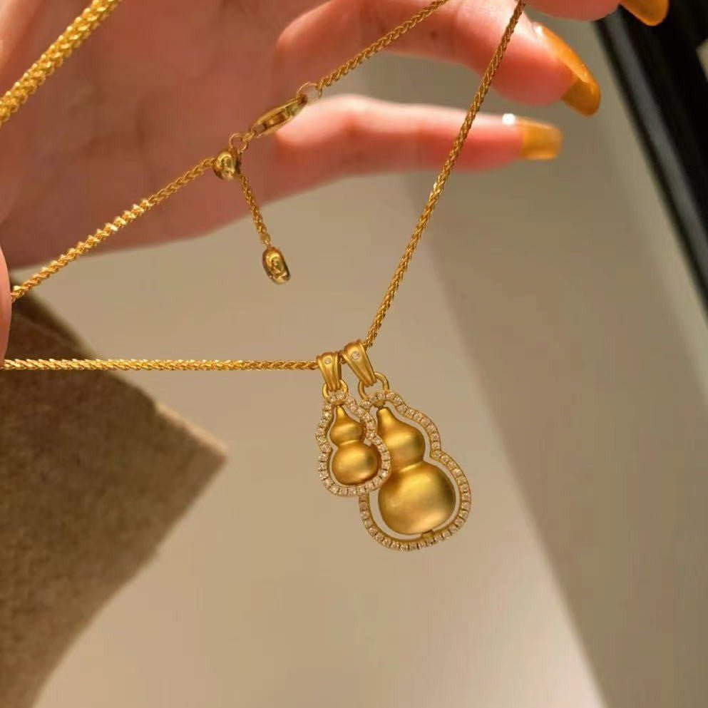 Vintage Pure Silver S925 Gourd Rotatable Pendant Chinese Style Necklace for Women High-end Personality