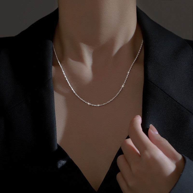 S925 Sterling Silver Flash Sand Moon OT Buckle Necklace for Women, Ins Style, Niche Light Luxury, Fairy-like, Super Sparkling, Radiant Choker