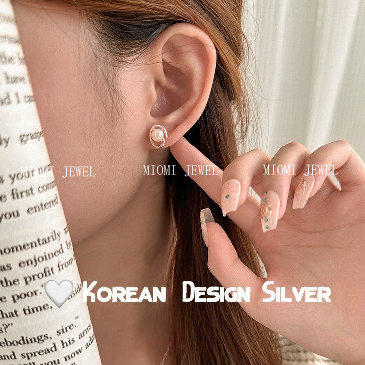 S925 Sterling Silver Line Natural Freshwater Pearl Earrings Ins Style Niche Fashion Xiaohongshu Same Style Earrings Elegant