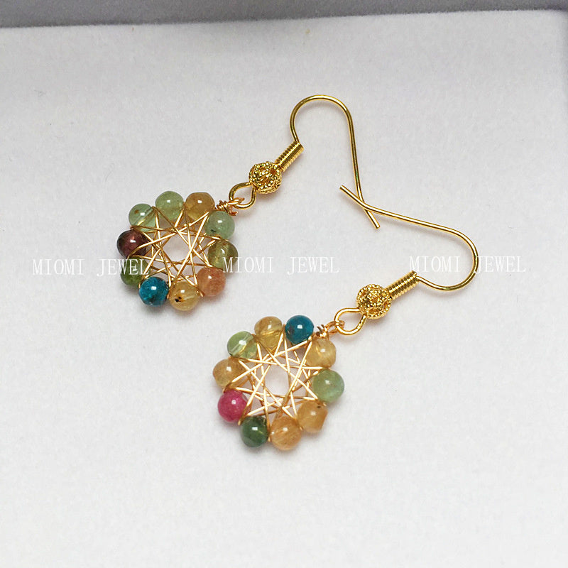Tourmaline Earrings Candy Color Women's Crystal Earrings 14K Gold-Plated Wire Wrapped Accessories Ear Hooks Color Retention