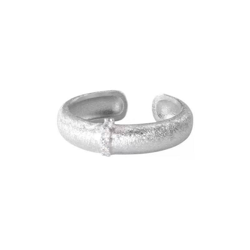 S925 Sterling Silver Italian Brushed Satin Sparkling Diamond Ring for Women French Vintage Style Luxury High-end Feel Ring