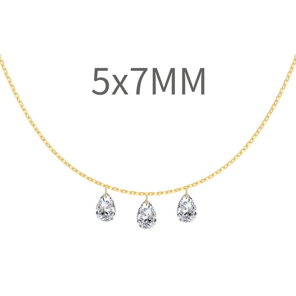 S925 Silver Single Diamond Drilled Water Drop Shape Zircon Multi-size Pendant Necklace Light Luxury High-end Feel Layered Wear
