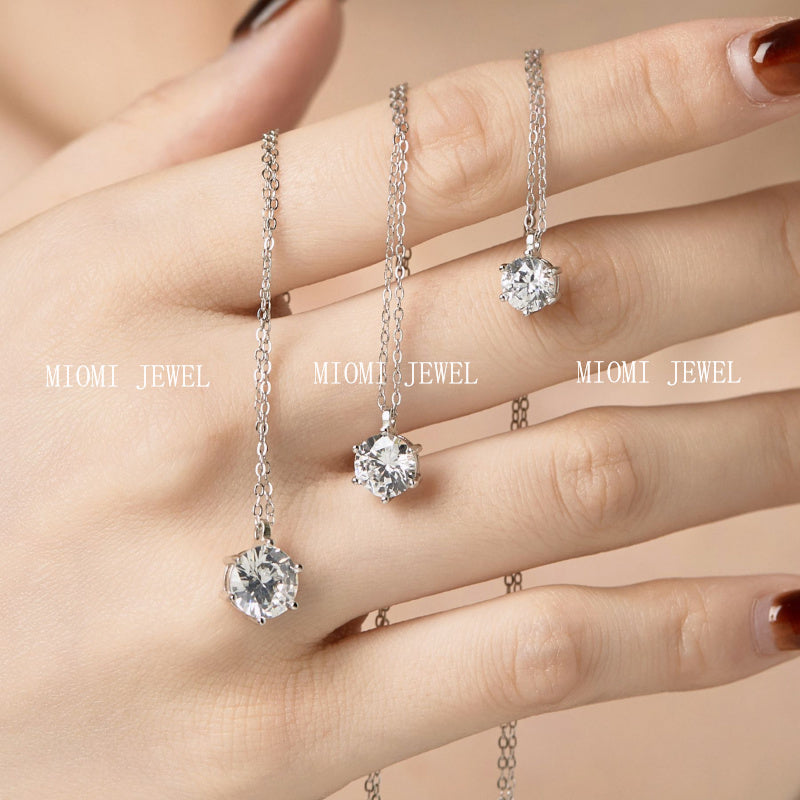 S925 Sterling Silver Zircon Necklace for Women Fashion High-End Inlaid Single Diamond Classic Simple Six-Prong Pendant Collarbone Chain
