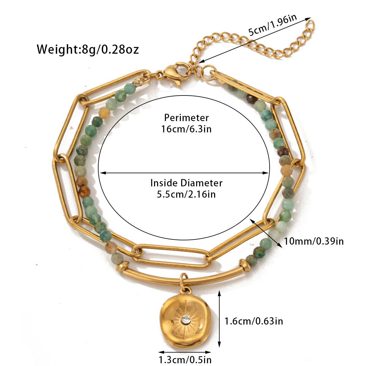 Hot-Selling Jewelry Titanium Steel Bracelet Bohemian Style Natural Stone Beaded Bracelet Double-Layer Women's Bracelet