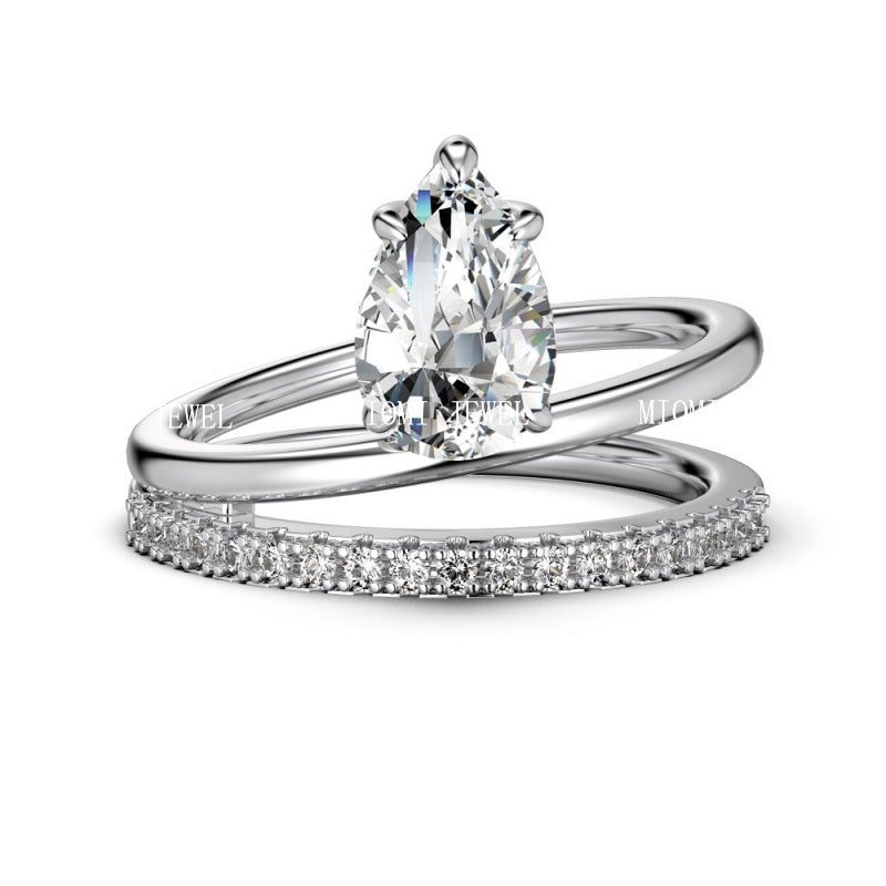 Luxury French Style S925 Sterling Silver Ring for Women with Water Drop Egg-Shaped Zircon Inlay, Exquisite Wedding Ice Flower Cut Women's Jewelry
