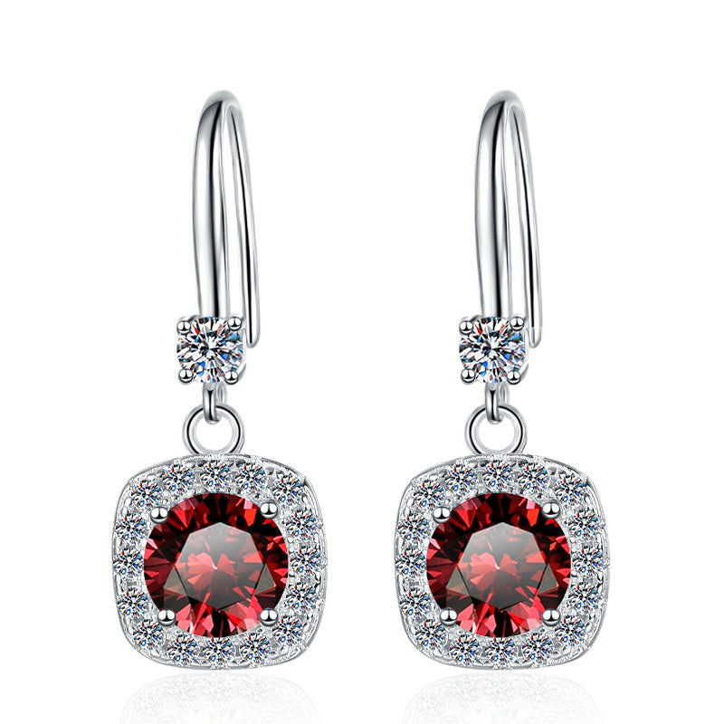 Moissanite Earrings 1 Carat GRA Certificate Waist Code Square Korean Fashion Moissanite S925 Sterling Silver Earrings
