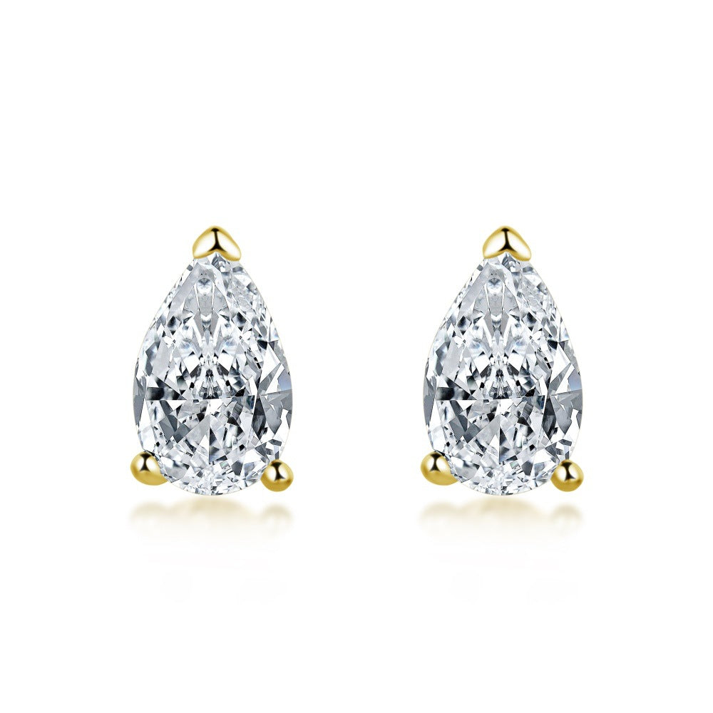 Cross-Border Hot-Selling S925 Sterling Silver Sugar Cube Earrings Four-Prong White Pear-Shaped Heart-Shaped Oval Water Drop Super Sparkling Earrings