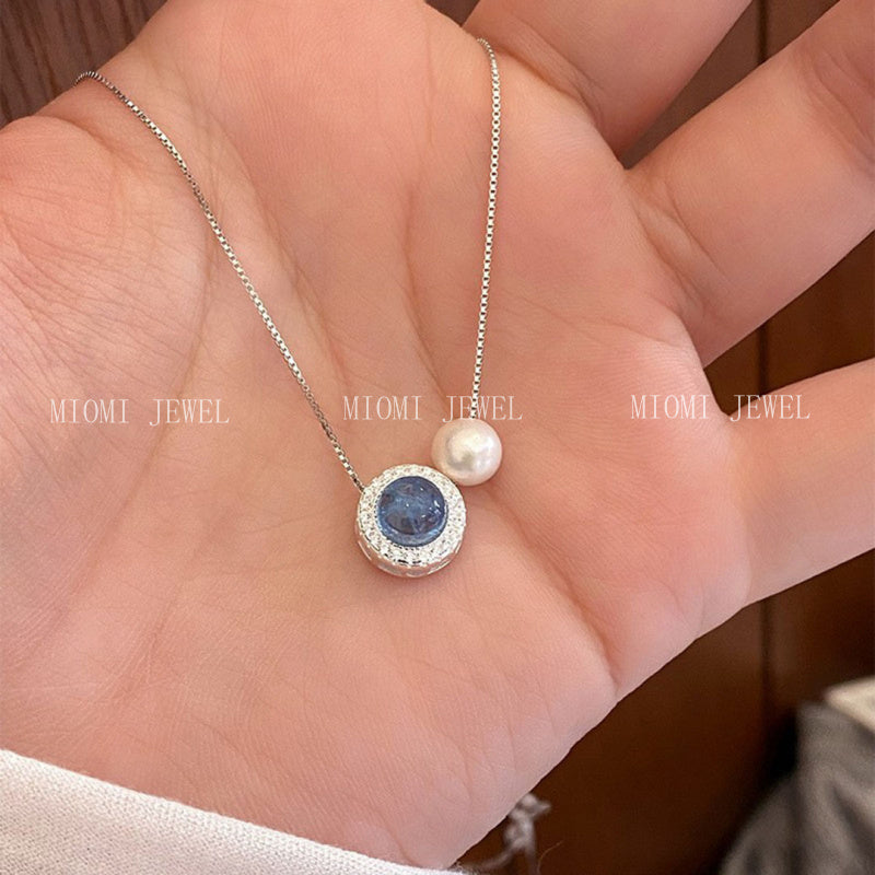 S925 Sterling Silver Aquamarine Natural Freshwater Pearl Necklace Accessories for Women Light Luxury Niche Simple High-end Clavicle Chain