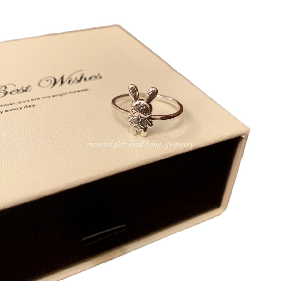 Sterling Silver S925 Vintage Old Flower Pattern Rabbit Ring Light Luxury Distressed Personality Open Index Finger Ring