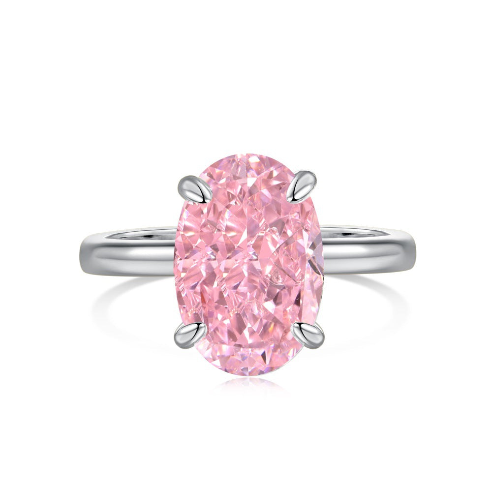 925 Sterling Silver Women's INS Heart Pink Ring Pink Diamond Sugar Cube Super Sparkling High Carbon Diamond Ring Wedding Ring