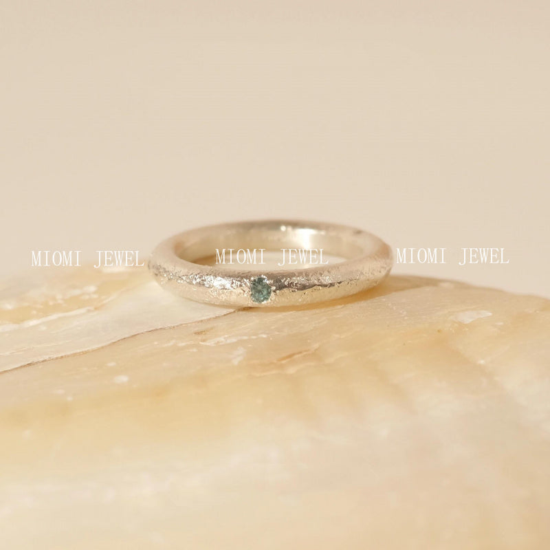 S925 Sterling Silver Brushed Aquamarine Ring for Women, Simple Style, Niche Design, Unique Matte Texture Index Finger Ring
