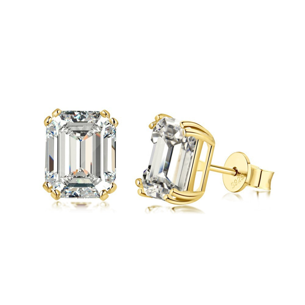 Cross-Border Hot-Selling S925 Sterling Silver Sugar Cube Earrings Four-Prong White Pear-Shaped Heart-Shaped Oval Water Drop Super Sparkling Earrings