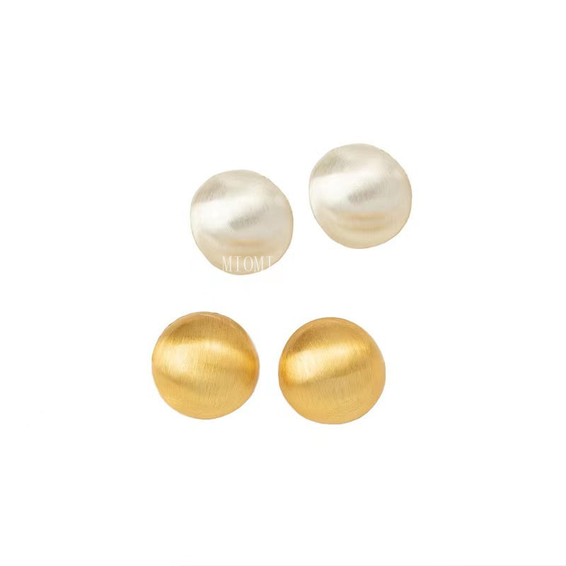 Sterling Silver Matte Brushed Simple Round Matte Elegant High-End Earrings Fashion Versatile Blogger Earrings Trendy