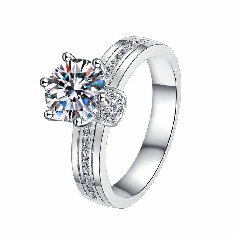 925 Sterling Silver Ring Fashionable High-end Feel Proposal Engagement Adjustable Moissanite Ring Trendy GRA