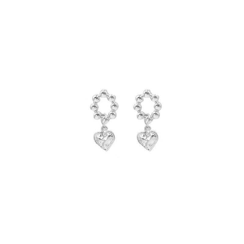 S925 Sterling Silver Beaded Hammered Heart Earrings Unique High-end Feel Women's Niche Fashion Xiaohongshu Same Style Earrings