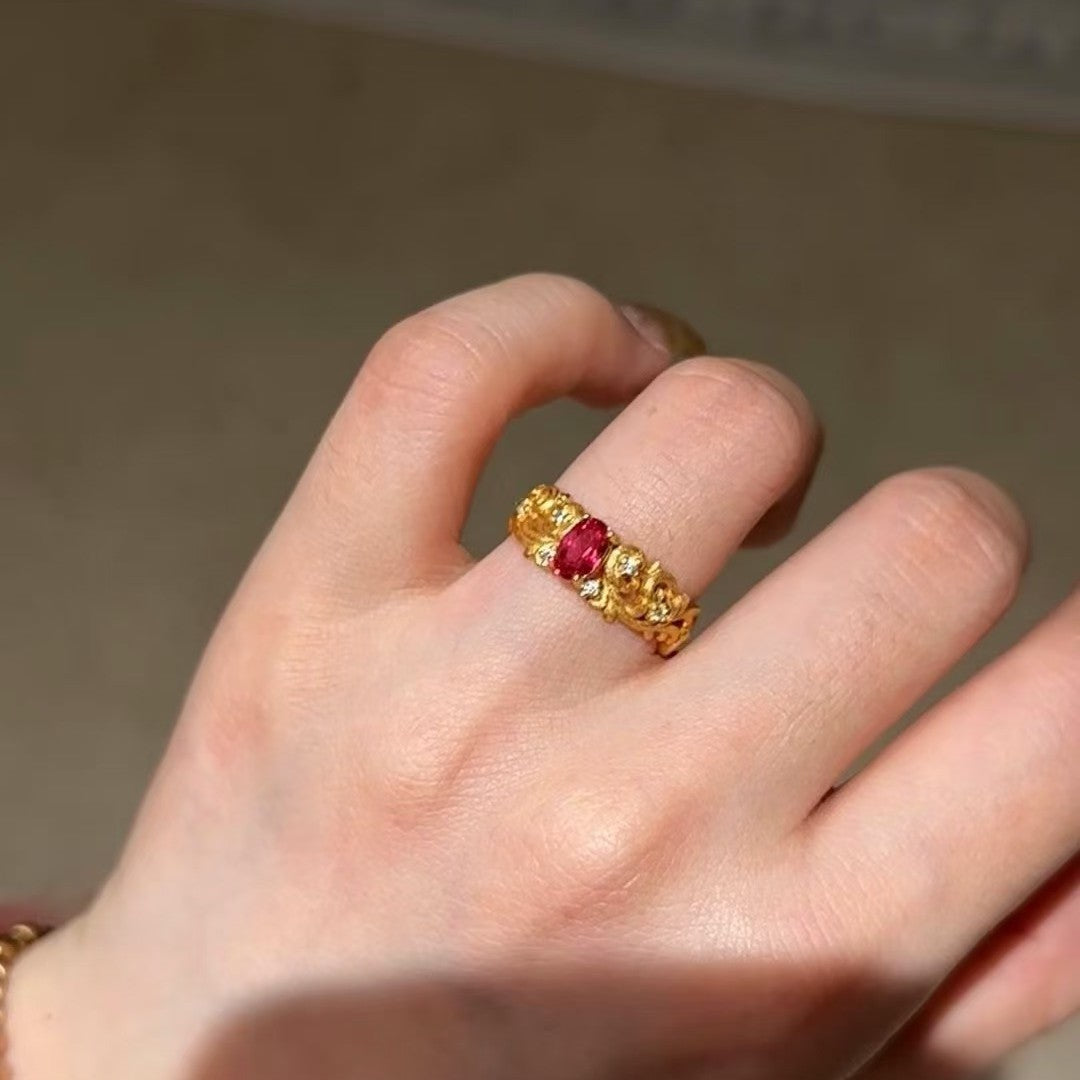 Light Luxury High Carbon Diamond Ruby Brushed Craft Ring Pure Silver S925 Niche Design High-end Fashion Versatile