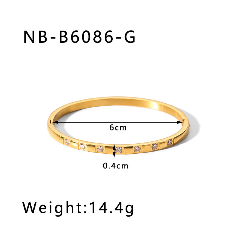 Hot-Selling Zircon Heart-Shaped Quadrilateral Geometric White Zircon Green Zircon Titanium Steel Real Gold Plated Color-Retaining Jewelry Bracelet