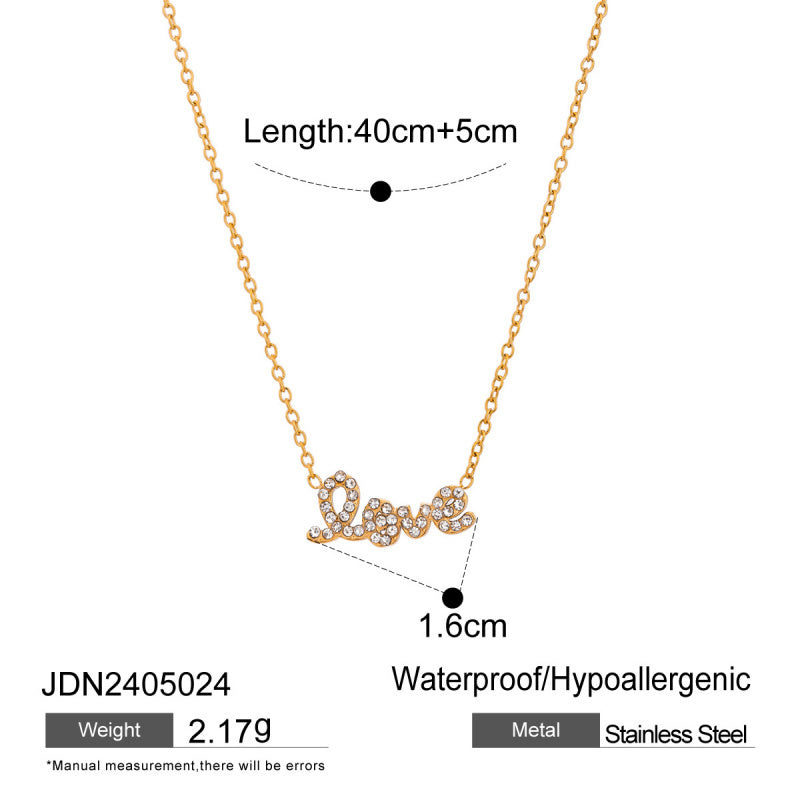 Stainless Steel Letter Necklace High-End Rhinestone Clavicle Chain Titanium Steel Jewelry Necklace