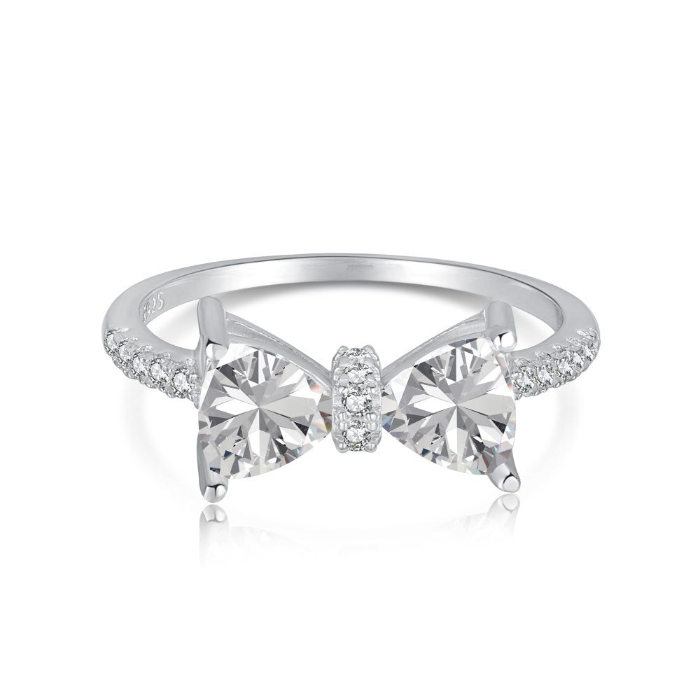 S925 Sterling Silver Ring for Women, Niche Design, High-End Luxury, Inlaid with Zircon, Triangle Bowknot Ring