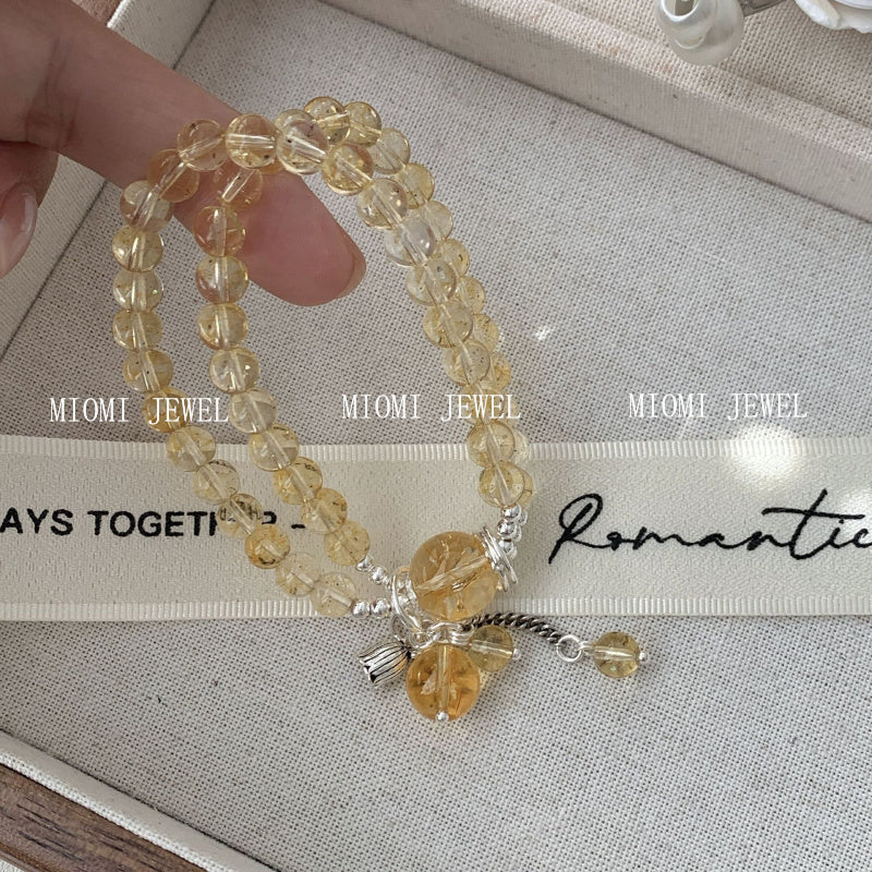S925 Sterling Silver Yellow Crystal Double Circle Bracelet for Women New Chinese Style National Style Lily of the Valley Pendant Bracelet Gift for Girlfriend