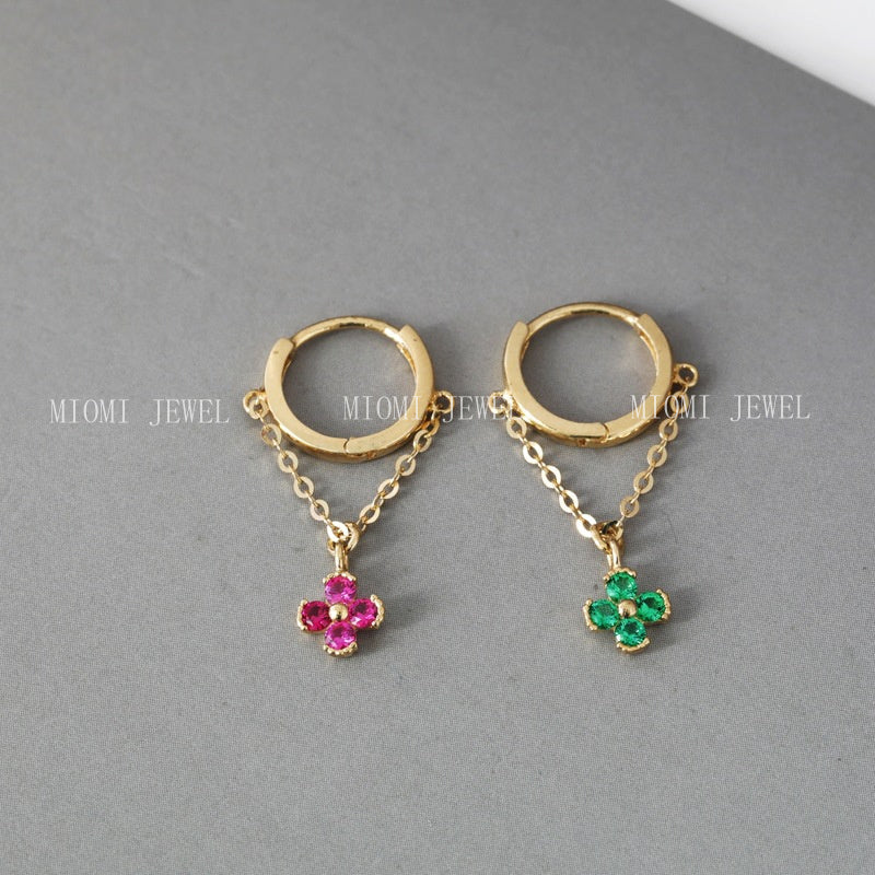 S925 Sterling Silver 18K Gold Plated Earrings for Women Four-Petal Flower Small Flower Inlaid Zircon Ear Cuff Earrings