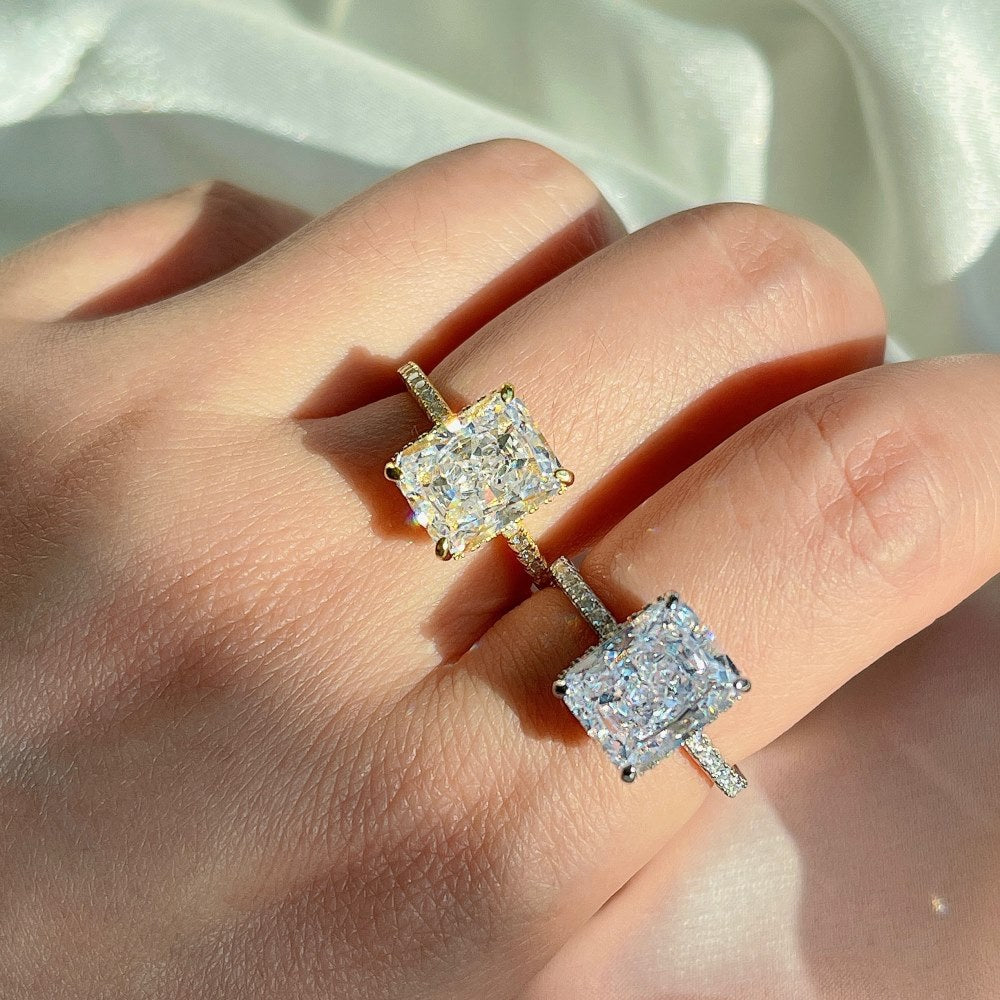 High Carbon Diamond Jewelry S925 Sterling Silver Heavy Craft Ring for Women 8A Zircon Square Ice Flower Cut Gemstone Ring