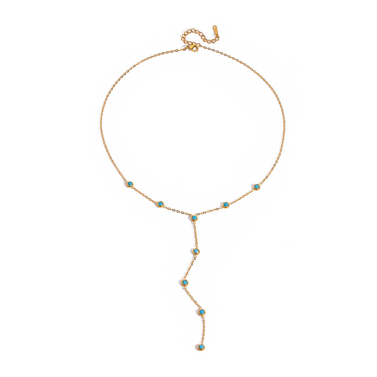 Blue Turquoise Titanium Steel Long Necklace Accessories for Women High-end Jewelry Stainless Steel Y-shaped Chain Hot Item