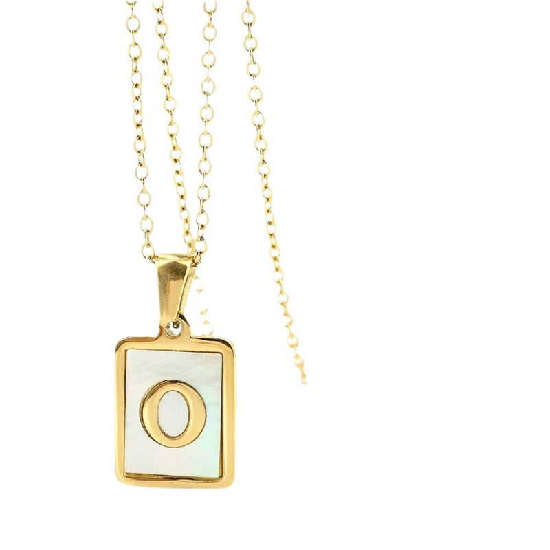 18K Gold Stainless Steel Letter A-Z Necklace Jewelry White Shell Letter Pendant Necklace for Women