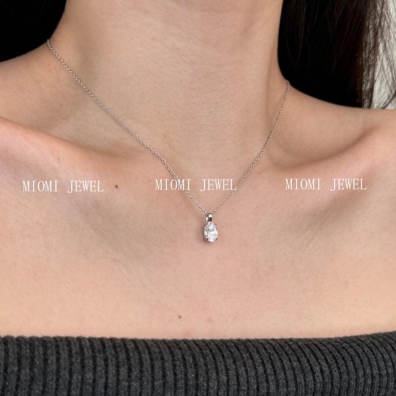S925 Sterling Silver Single Diamond Necklace for Women Inlaid with Oval Zircon Trendy Fashion Versatile Girly Heart Collarbone Chain