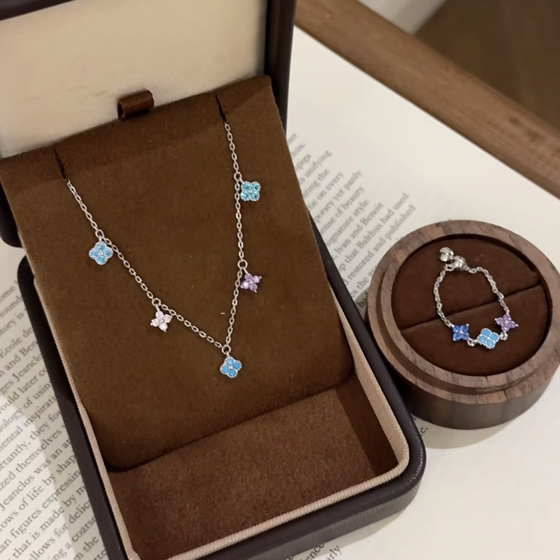 925 Sterling Silver Summer Dopamine Colorful Four-Leaf Clover Bracelet Fashion Light Luxury Ins Niche Design