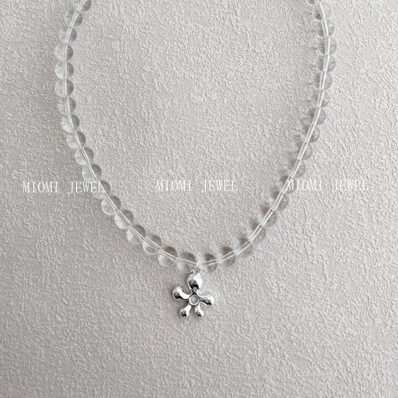 S925 Sterling Silver INS Style Niche Simple Flower White Crystal Fresh Necklace Fashion Niche Design Sense