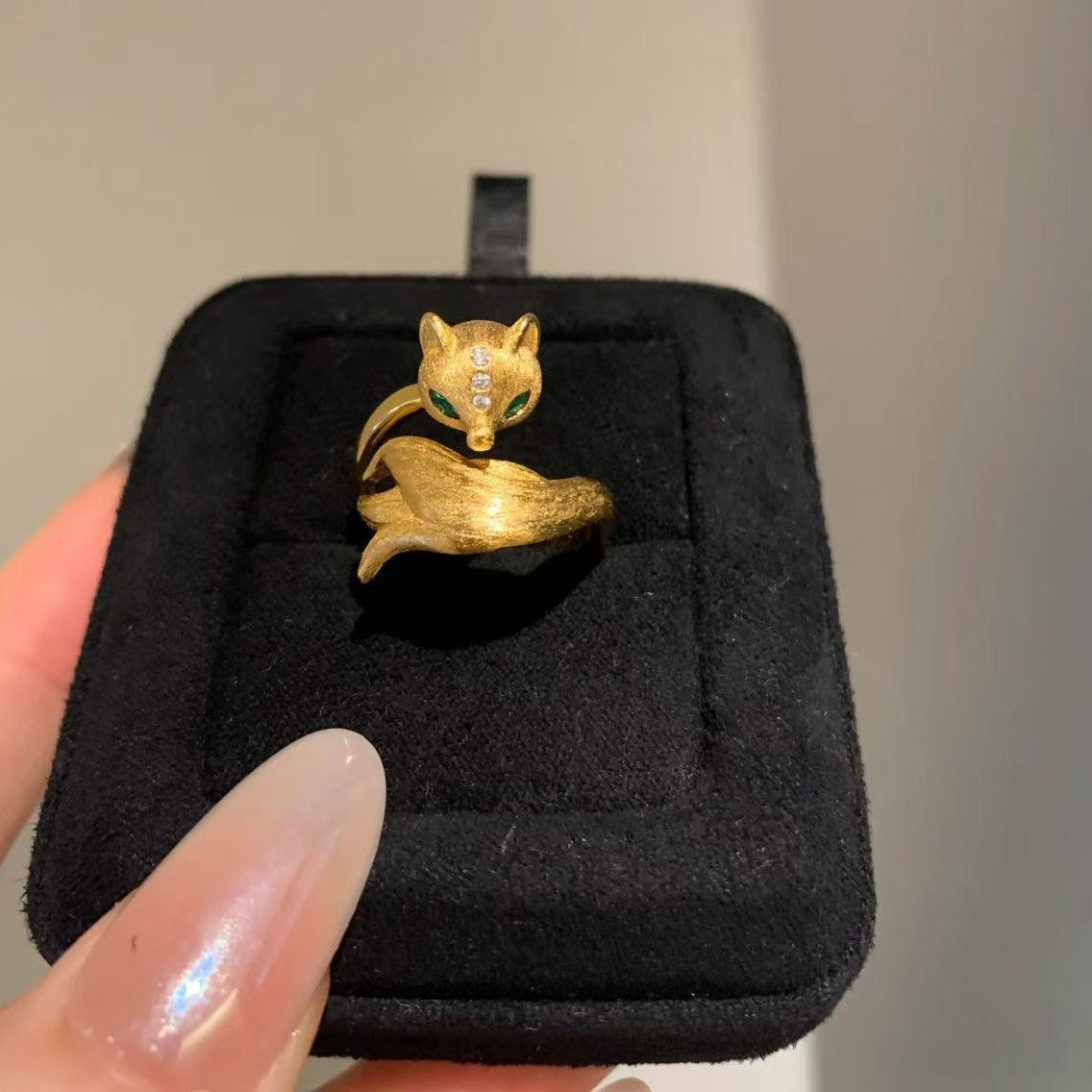 Italian Vintage Brushed Light Luxury High-End 925 Sterling Silver Brushed Nine-Tailed Fox Vintage Brushed Ring