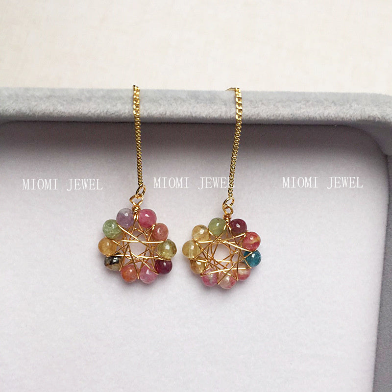 Tourmaline Earrings Candy Color Women's Crystal Earrings 14K Gold-Plated Wire Wrapped Accessories Ear Hooks Color Retention