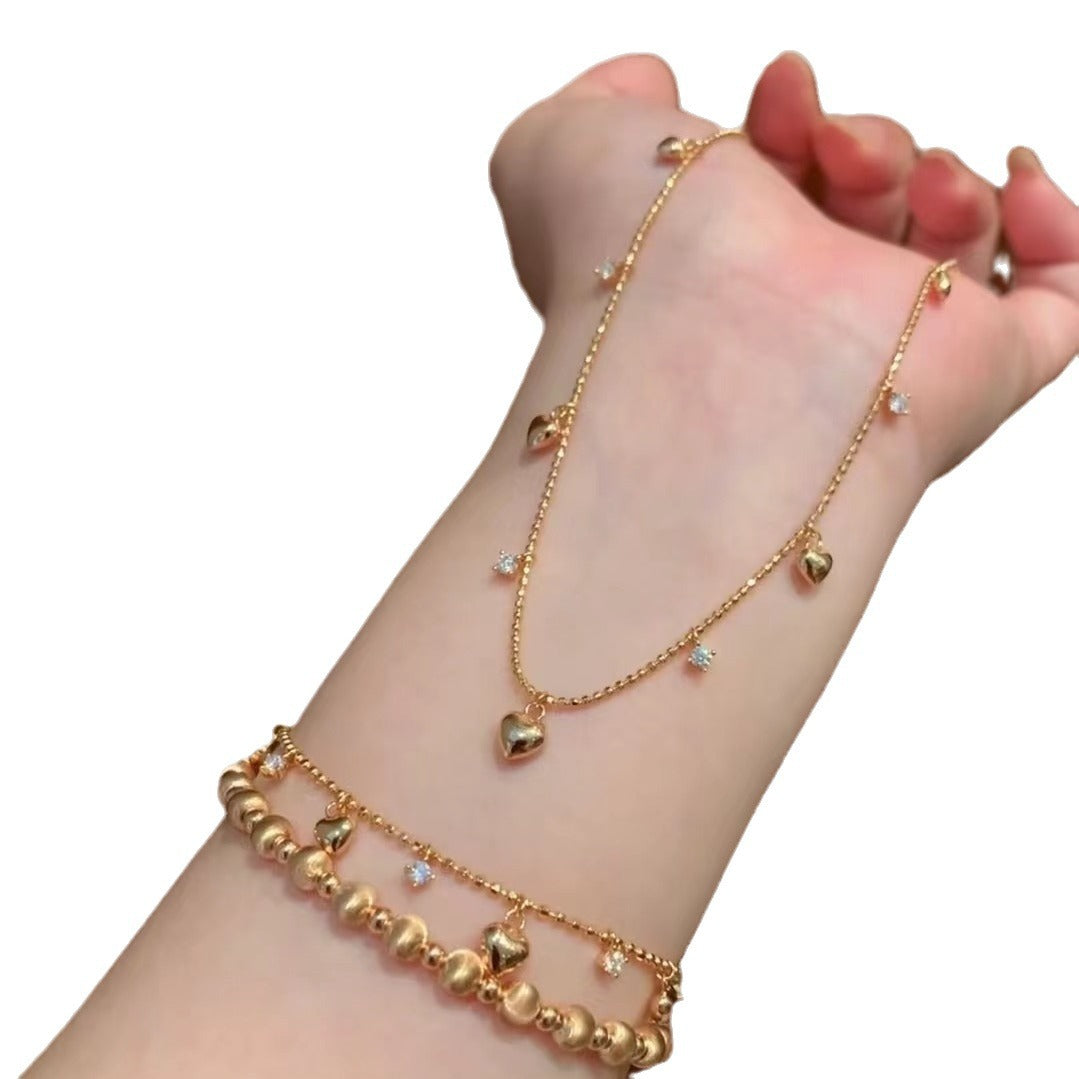 Pure Silver S925 Italian Vintage Brushed Light Luxury High-End Jewelry High Carbon Diamond Heart Bracelet Adjustable