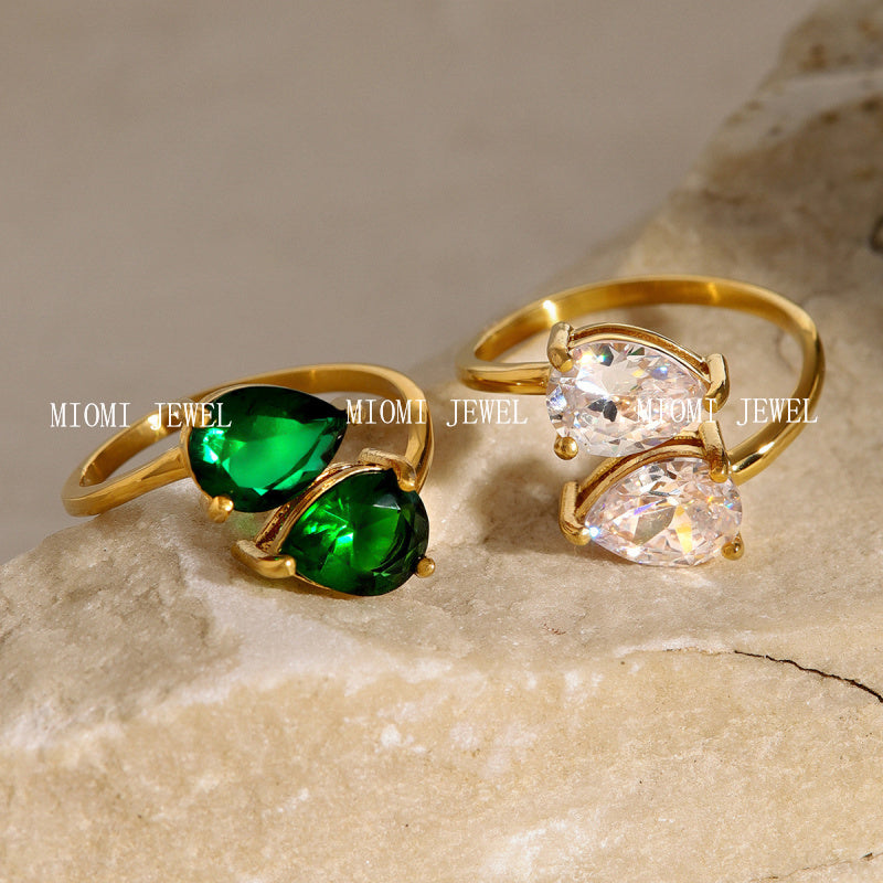 Stainless Steel Zircon Ring High-End Ins Jewelry Titanium Steel Open Rings